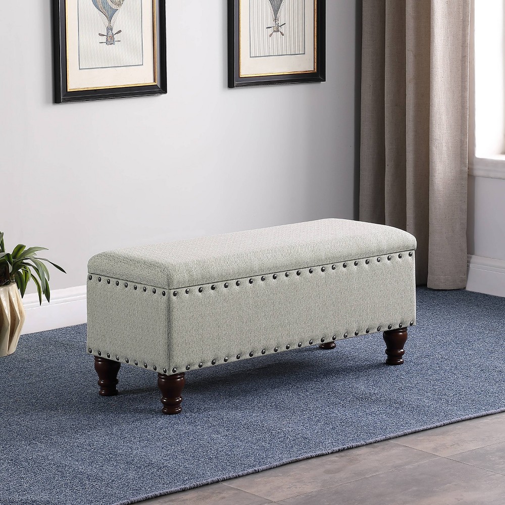 Photos - Pouffe / Bench Large Storage Bench with Nailhead Trim Light Gray - HomePop: Multifunctional, Upholstered, Bedroom Entryway Seating