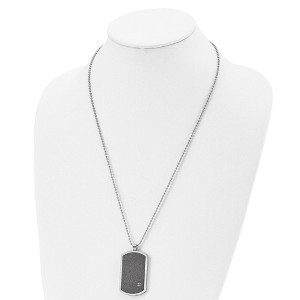 Chisel Stainless Steel Brushed Laser Cut Black IP-plated with Cubic Zirconia Dog Tag on a 24" Ball Chain Necklace - 1 of 4