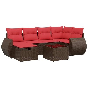 vidaXL 6 Piece Patio Sofa Set with Cushions - Brown Poly Rattan - 1 of 4
