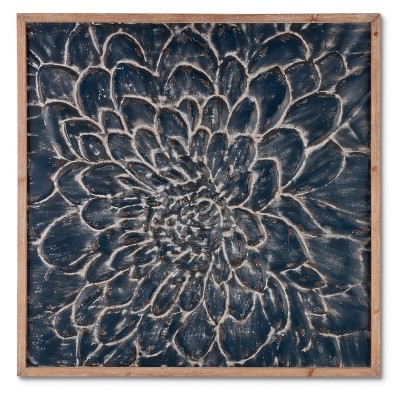 Lone Elm Studios Blue Glavanized Metal Flower Wall Art with Square Wood Frame