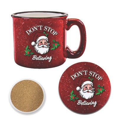 Courtside Market Don't stop Believing 15 oz Cozy Mug & Coaster Set
