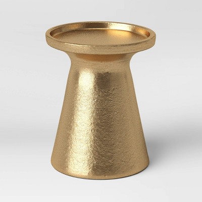 4&#34; x 3.3&#34; Aluminum Pillar Candle Holder Gold - Threshold&#8482;