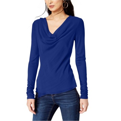 I.N.C International Concepts Womens Cowl-Neck Pullover Blouse, Blue, PM