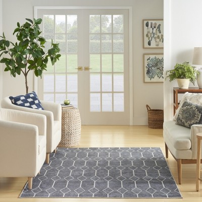 Vintage-Inspired Geometric Navy 6' x 9' Easy-Care Area Rug