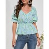 Women's V Neck Half Lantern Sleeve Shirts Babydoll Tops Blouse Casual Tunic Tops - 3 of 4