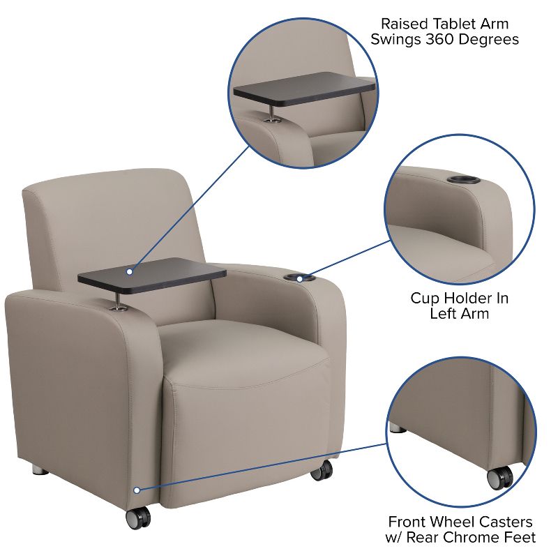 Flash Furniture LeatherSoft Guest Chair with Tablet Arm, Front Wheel Casters and Cup Holder, 3 of 11