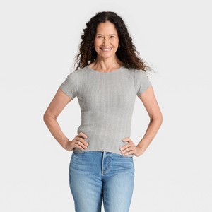 Women's Short Sleeve Pointelle T-Shirt - Universal Thread™ - 1 of 4