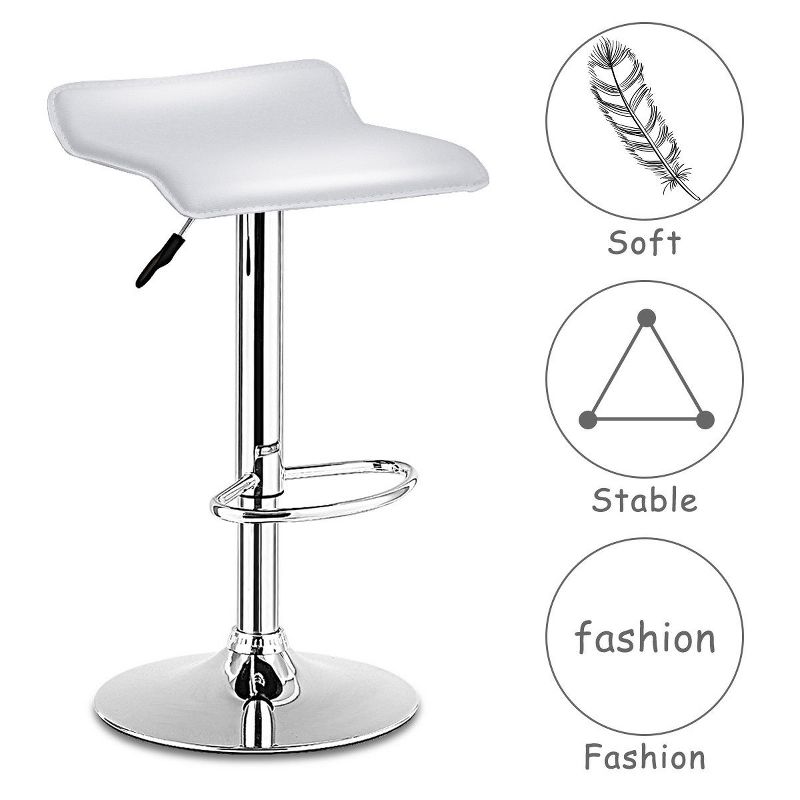 Costway Set of 2 Swivel Bar Stools Adjustable PU Leather Backless Dining Chair White Low Back, 5 of 10