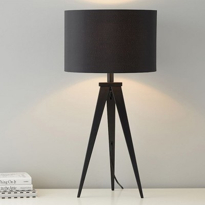 Black Metal Tripod Table Lamp with Velvet Shade