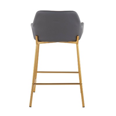 Set of 2 Gold Metal and Gray Faux Leather Counter Stools