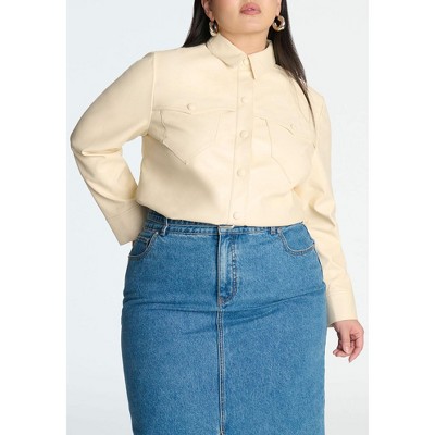 ELOQUII Women's Plus Size Faux Leather Shacket