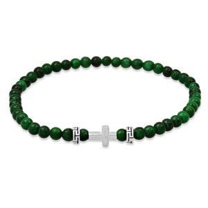 Steeltime  men's sterling silver cross and green agate beaded stretch bracelet - 1 of 1