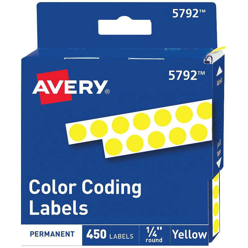 Avery Permanent Self-Adhesive Round Color-Coding Labels 1/4" dia Yellow 450/Pack 05792, 1 of 7