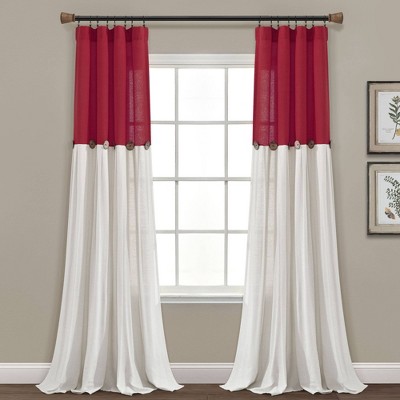 84"x40" Linen Button Window Single Red Curtain Panel Red - Lush Décor