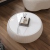 Kumasinova 25.77" PU Leather Round Coffee Table,Modern End Table with Light Marble Top,Side Table with Drum Shape,Center Table for Living Room - 4 of 4