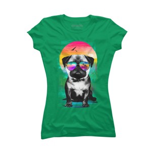 Junior's Design By Humans Summer Pug By clingcling T-Shirt - 1 of 3