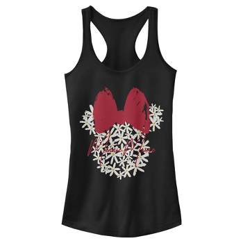 Juniors Womens Mickey & Friends Floral Minnie Mouse Logo Racerback Tank Top