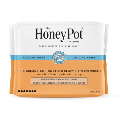The Honey Pot Company 100% Organic Cotton Cover Cooling Herbal Infusion Heavy Flow Overnight Pads - 16ct