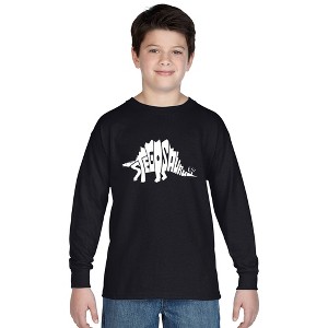 LA Pop Art Boy's Word Art Long Sleeve - STEGOSAURUS - 1 of 4