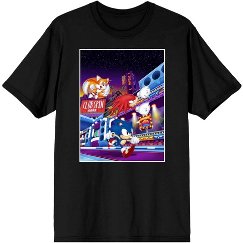 Sonic Mania Game Tails Sonic Knuckles the Echidna Men s Black Graphic Tee 5XL