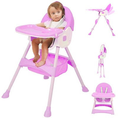 Napei 6- in -1 Baby High Chair with 5 -Point Safety Harness and Adjustable Dining Tray,Foldable High Chair for Space-Saving-Orchid
