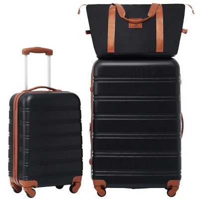 Lightweight ABS Luggage Set with TSA Lock 360° Spinner Wheels and Travel Bag for Vacation 20" 28",Black - Cuddlewood