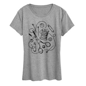 Women's - Instant Message - Vintage Sewing Tools Short Sleeve Graphic T-Shirt - 1 of 4