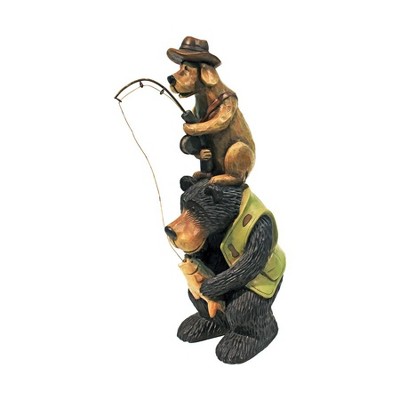 Design Toscano Fishing Buddies Black Bear And Dog Statue - Multicolored