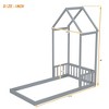 CAVINAS Twin Size Wood Montessori Bed,Modern Floor Bed with House-Shaped Roof Headboard and Semi-Fence Design,Toddler Bed for Bedroom,Gray - 3 of 4