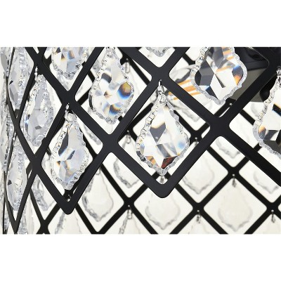 Black Iron and Crystal 13-Inch Flush Mount Light