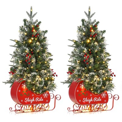 3FT Pre Lit Fiber Optic Christmas Tree with Sleigh Ride Base, 78 Warm White Lights & 8 Modes, USB Powered Prelit Xmas Tree
