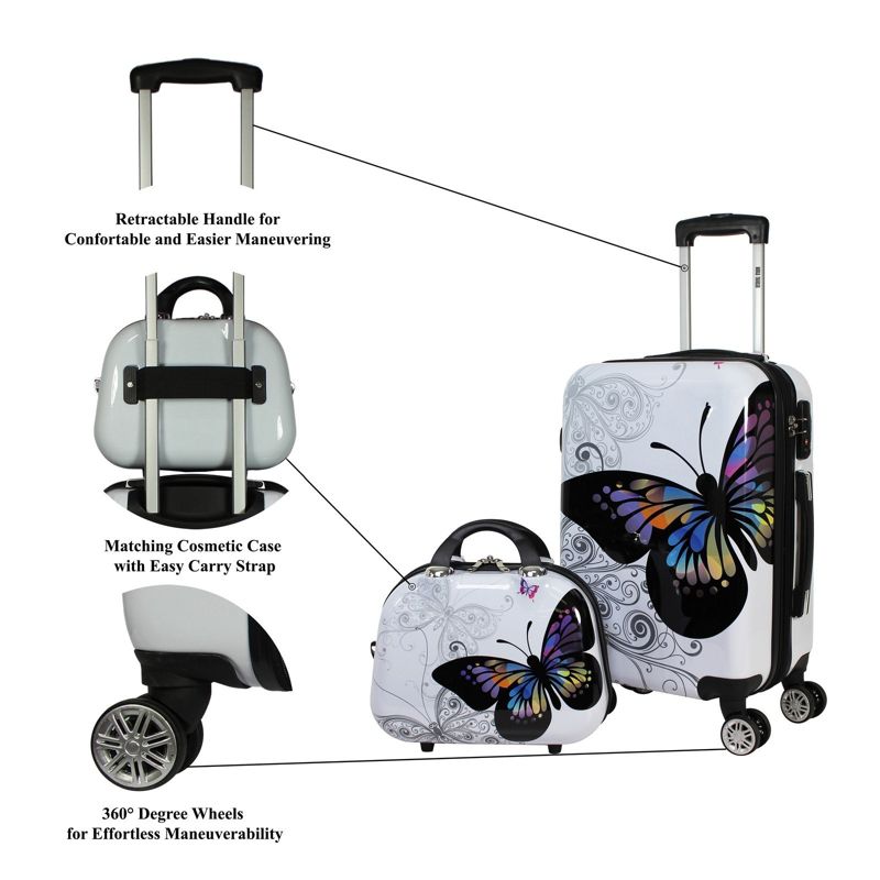 World Traveler Butterfly 3-Piece Hardside Expandable Spinner Luggage Set, 3 of 10
