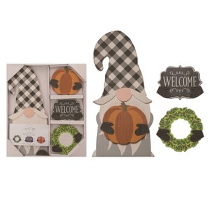 Transpac MDF Gnome Sign with Changing Icons Set of 4 Wall Art for Christmas Multicolored Indoor Decoration Gifts - 1 of 1