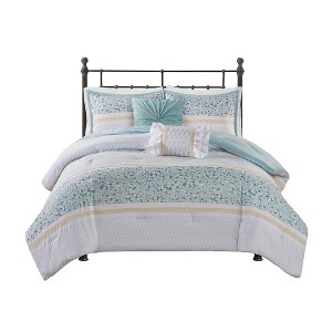 Gracie Mills Glenn Coastal Breeze 5-Piece Seersucker Comforter Ensemble with Coordinating Throw Pillows - 1 of 4