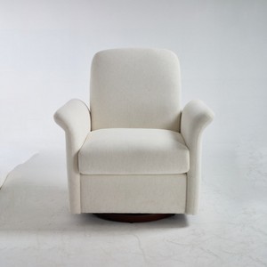 Gulches Modern Barrel Swivel Chair (White), Linen Upholstery with Wood Base for Living Room Bedroom - 1 of 4