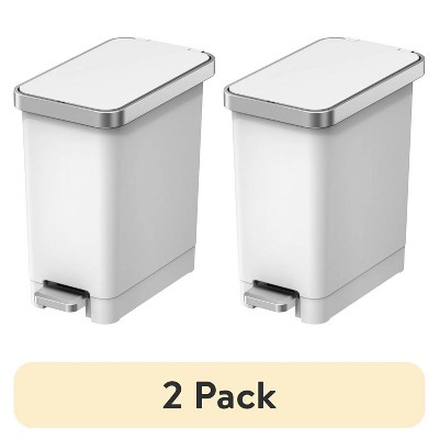 LunaLulinlk White (2-pack) 2.5-gallon plastic step-style trash can for bedroom, bathroom and office