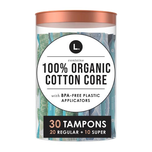 L. Organic Cotton Super Absorbency Compact Tampons 30 Count, Lot Of TWO