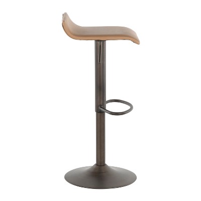 Set of 2 Brown Faux Leather Adjustable Swivel Barstools with Steel Base
