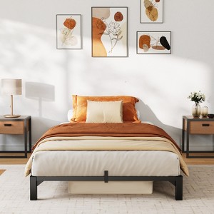 Metal Twin Size Bed Frame for Bedroom, Heavy Duty Sturdy Bed Frame with Storage Space, Easy Assembly, No Box Spring Needed, Black, 14 Inch, Twin - 1 of 4