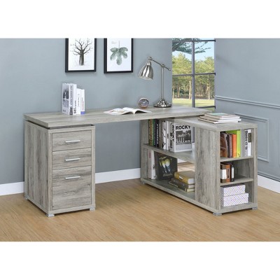 Vynxaria Tona Grey Driftwood 3-Drawer L-shape Desk