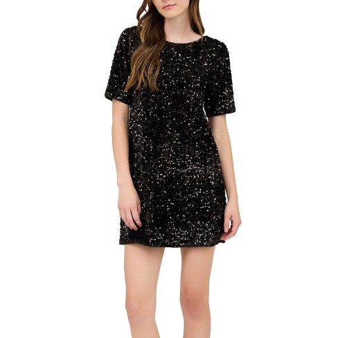 August Sky Women's Back Bow Sequin Mini Dress - image 1 of 4