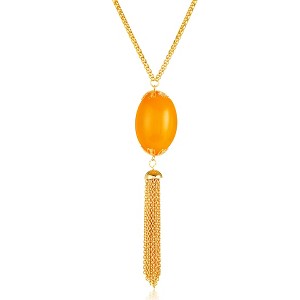 ELYA Women's Elongated Faux Orange Calcite Tassel Gold Plated Steel Necklace - 1 of 3