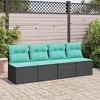 vidaXL 4 Piece Patio Sofa Set - Black Poly Rattan/Acacia with Blue Cushions - Modular Design, Weather-Resistant, Outdoor/Garden/Patio/Deck - 3 of 4