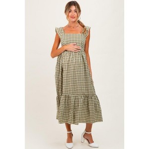 Pinkblush Olive Gingham Ruffle Strap Maternity Midi Dress - 1 of 3