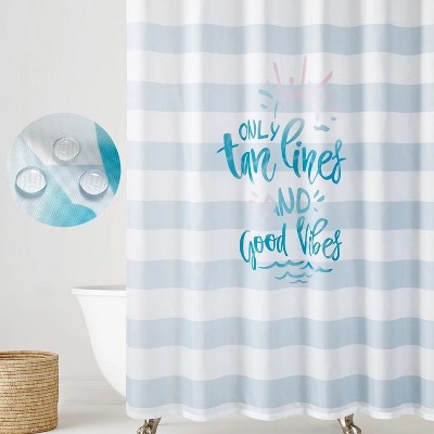 LunaLulinlk Summer Fashion Letter Stripe Home Shower Curtain，Blue