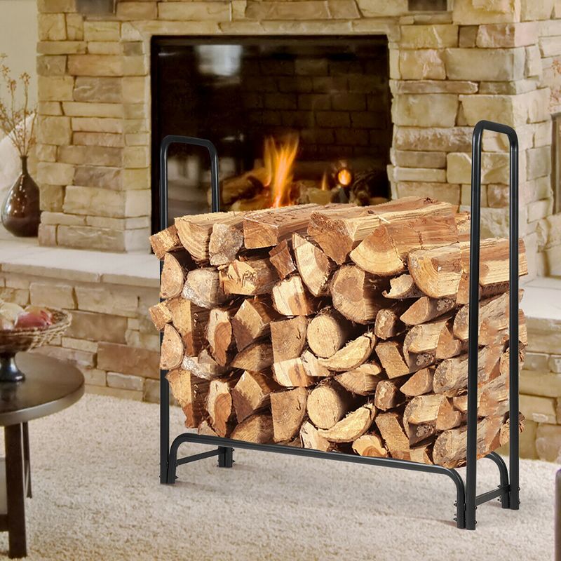 Costway 4 Feet Outdoor Steel Firewood Storage Rack Wood Storage Holder for Fireplace Black, 2 of 11