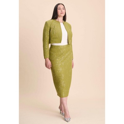 ELOQUII Sequin Tweed Midi Skirt