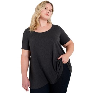 June + Vie by Roaman's Women's Plus Size Short-Sleeve Swing One + Only Tee - 1 of 4