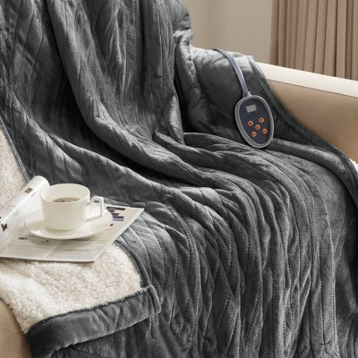 Full Gray Plush to Berber Electric Heated Blanket