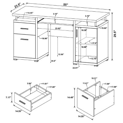 Cappuccino Brown Wood Office Desk with Drawers and Keyboard Tray